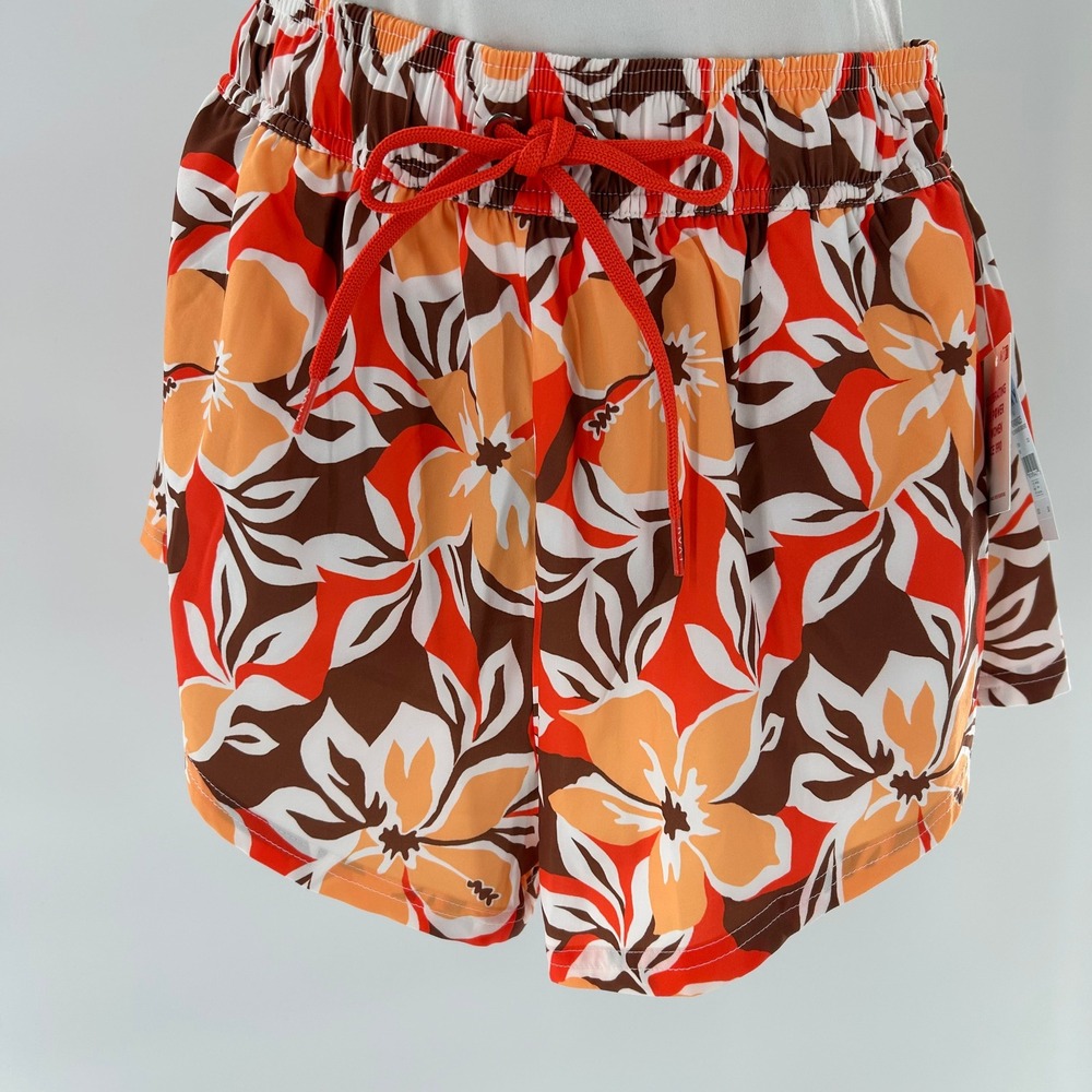 NWT Roxy Women's XS Pull On High Waist Boardshorts Floral Print Red Orange Brown - Picture 2 of 15